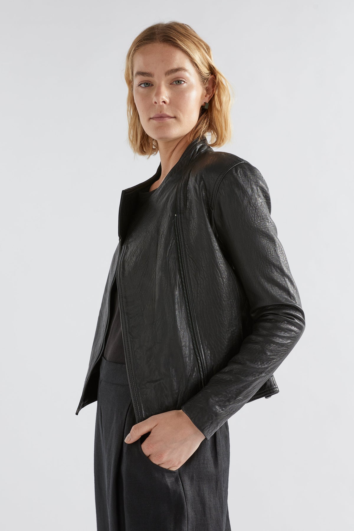 Lader Biker Leather Jacket Model Front new Jess | Black
