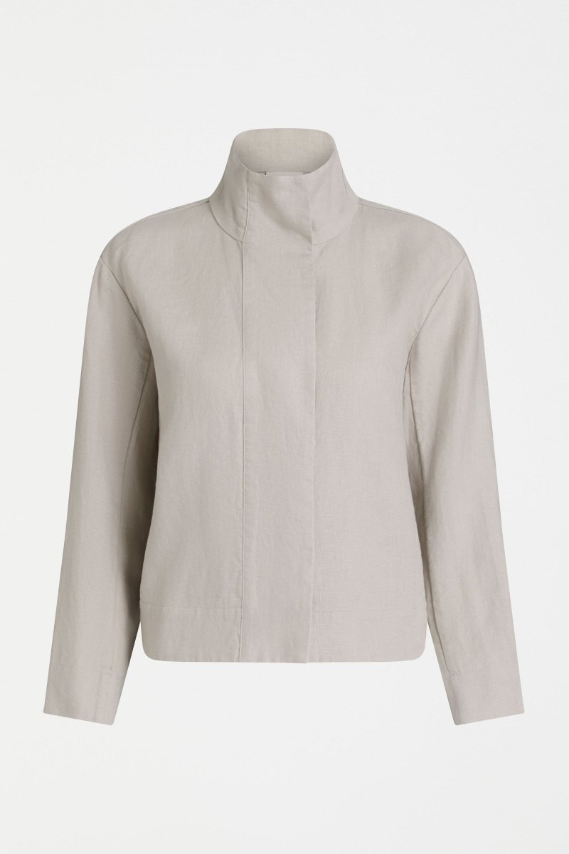 Hofer Funnel Neck Linen Snap Closure Short Jacket Front | FLAX